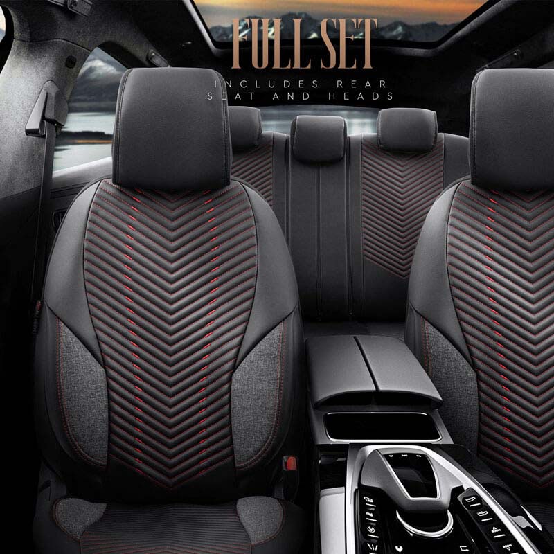 Καλύμματα Αυτοκινήτου Otom "Advanced Leather" Universal Δερματίνη / Λινό Ύφασμα Σετ Εμπρός / Πίσω Μαύρο / Κόκκινο ΑDV-101 11 Τεμαχίων - Image 2
