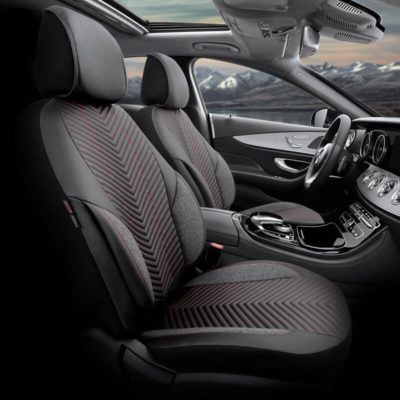 Καλύμματα Αυτοκινήτου Otom "Advanced Leather" Universal Δερματίνη / Λινό Ύφασμα Σετ Εμπρός / Πίσω Μαύρο / Κόκκινο ΑDV-101 11 Τεμαχίων - Image 3