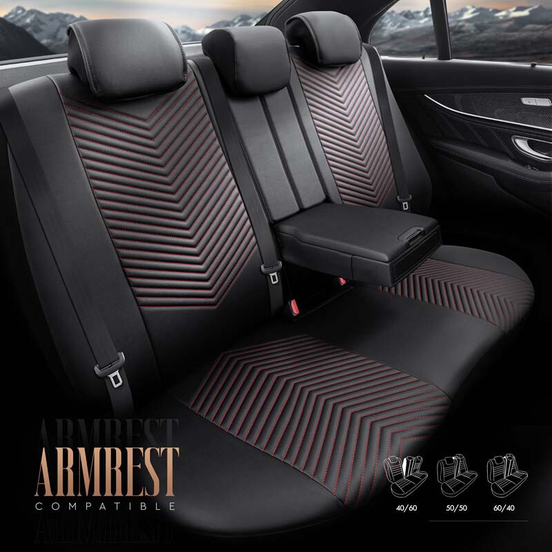Καλύμματα Αυτοκινήτου Otom "Advanced Leather" Universal Δερματίνη / Λινό Ύφασμα Σετ Εμπρός / Πίσω Μαύρο / Κόκκινο ΑDV-101 11 Τεμαχίων - Image 10