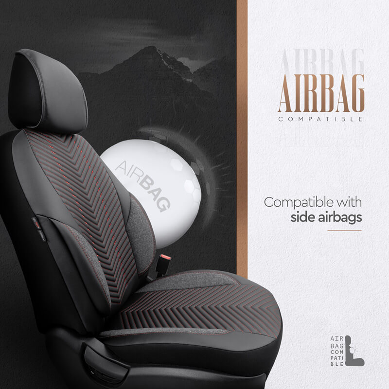 Καλύμματα Αυτοκινήτου Otom "Advanced Leather" Universal Δερματίνη / Λινό Ύφασμα Σετ Εμπρός / Πίσω Μαύρο / Κόκκινο ΑDV-101 11 Τεμαχίων - Image 8