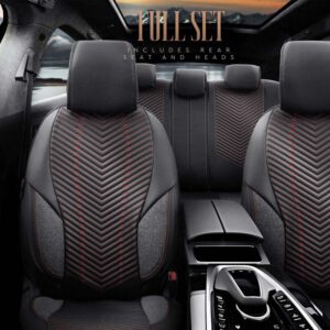 Καλύμματα Αυτοκινήτου Otom “Advanced Leather” Universal Δερματίνη / Λινό Ύφασμα Σετ Εμπρός / Πίσω  Μαύρο / Κόκκινο ΑDV-101 11 Τεμαχίων