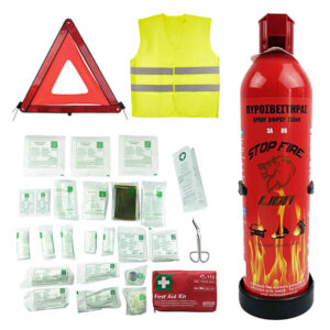 Σετ ΚΤΕΟ με Φαρμακείο Πρώτων Βοηθειών σύμφωνα με DIN 13164:2022, Τρίγωνο, Γιλέκο Ασφαλείας & Πυροσβεστήρα