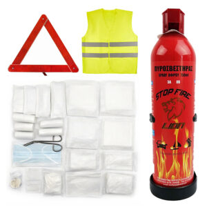 Σετ ΚΤΕΟ με Φαρμακείο Πρώτων Βοηθειών σύμφωνα με DIN 13164:2022, Τρίγωνο, Γιλέκο Ασφαλείας & Πυροσβεστήρα