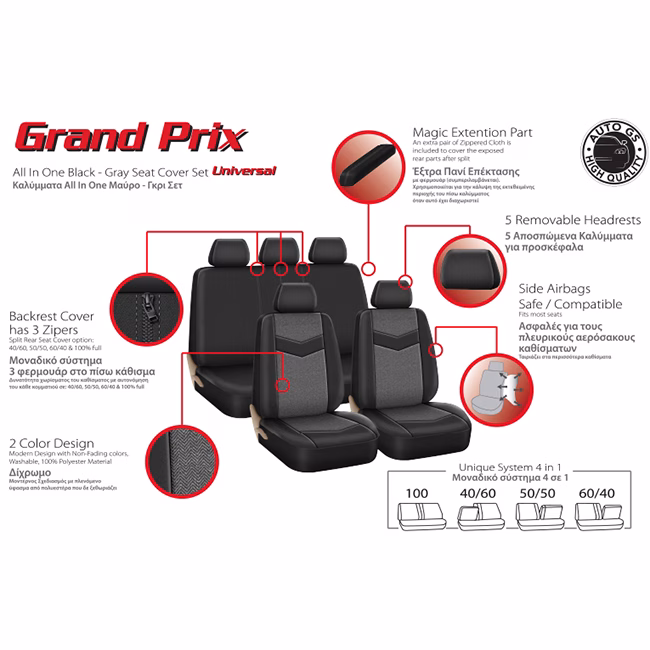 Καλύμματα Αυτοκινήτου Grand Prix All In One Μαύρο-Γκρι Σετ 14 Τεμάχια - Image 5