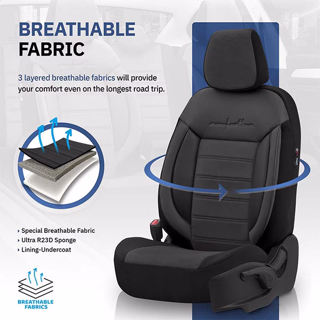 Καλύμματα Αυτοκινήτου Otom Comfortline Design Universal Sued / Rachel / Δερματίνη Σετ Εμπρός / Πίσω Μαύρο CMF-209 11 Τεμάχια - Image 7