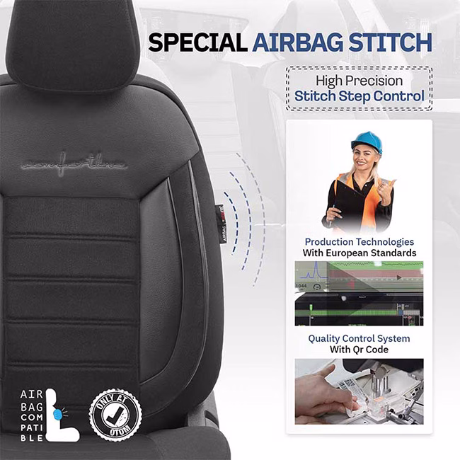 Καλύμματα Αυτοκινήτου Otom Comfortline Design Universal Sued / Rachel / Δερματίνη Σετ Εμπρός / Πίσω Μαύρο CMF-209 11 Τεμάχια - Image 3