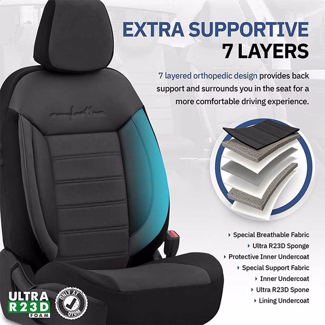 Καλύμματα Αυτοκινήτου Otom Comfortline Design Universal Sued / Rachel / Δερματίνη Σετ Εμπρός / Πίσω Μαύρο CMF-209 11 Τεμάχια - Image 9