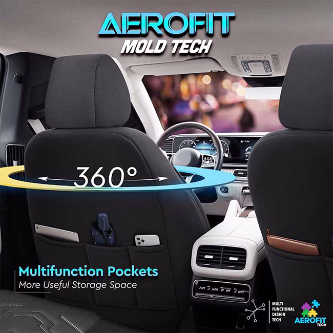 Καλύμματα Αυτοκινήτου Otom Reflective Design Universal Jacquard / Rachel / Δερματίνη Σετ Εμπρός / Πίσω Μαύρο Με Άσπρη Ραφή RFL-2602 11 Τεμάχια - Image 10