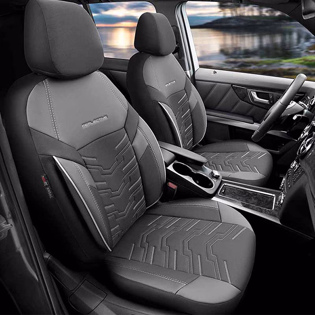 Καλύμματα Αυτοκινήτου Otom Reflective Design Universal Jacquard / Rachel / Δερματίνη Σετ Εμπρός / Πίσω Μαύρο Με Άσπρη Ραφή RFL-2602 11 Τεμάχια - Image 7