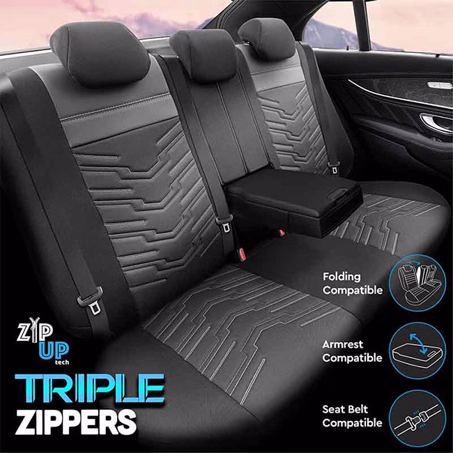 Καλύμματα Αυτοκινήτου Otom Reflective Design Universal Jacquard / Rachel / Δερματίνη Σετ Εμπρός / Πίσω Μαύρο Με Άσπρη Ραφή RFL-2602 11 Τεμάχια - Image 5