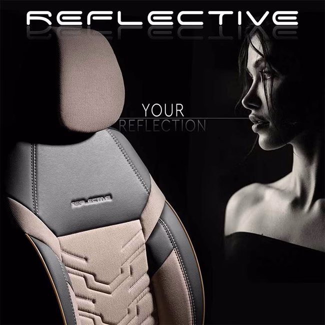 Καλύμματα Αυτοκινήτου Otom Reflective Design Universal Jacquard / Rachel / Δερματίνη Σετ Εμπρός / Πίσω Μαύρο - Μπεζ RFL-2605 11 Τεμάχια - Image 5