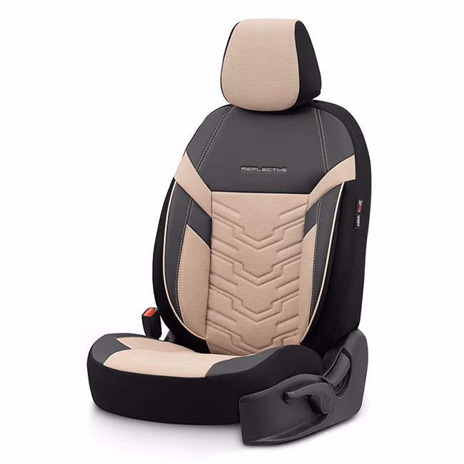 Καλύμματα Αυτοκινήτου Otom Reflective Design Universal Jacquard / Rachel / Δερματίνη Σετ Εμπρός / Πίσω Μαύρο - Μπεζ RFL-2605 11 Τεμάχια - Image 7