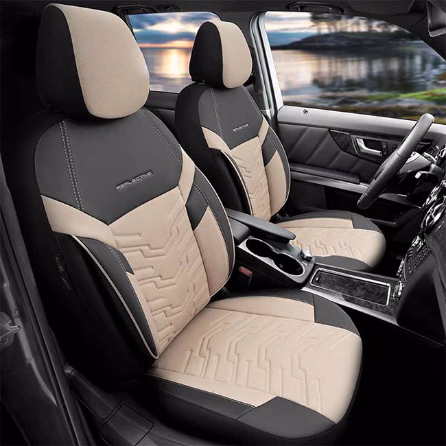 Καλύμματα Αυτοκινήτου Otom Reflective Design Universal Jacquard / Rachel / Δερματίνη Σετ Εμπρός / Πίσω Μαύρο - Μπεζ RFL-2605 11 Τεμάχια - Image 9