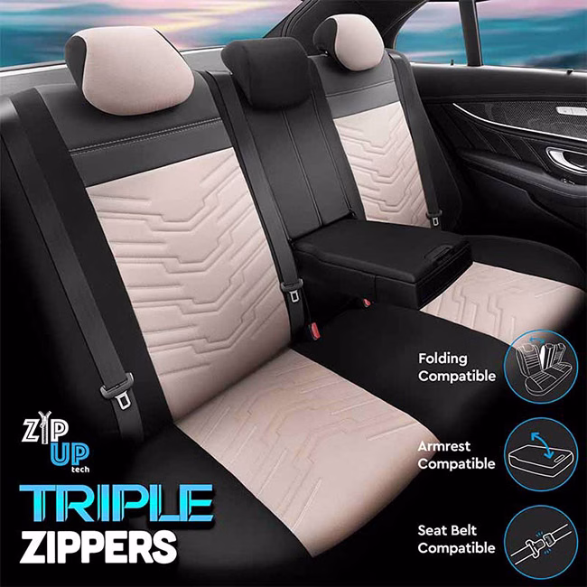 Καλύμματα Αυτοκινήτου Otom Reflective Design Universal Jacquard / Rachel / Δερματίνη Σετ Εμπρός / Πίσω Μαύρο - Μπεζ RFL-2605 11 Τεμάχια - Image 8