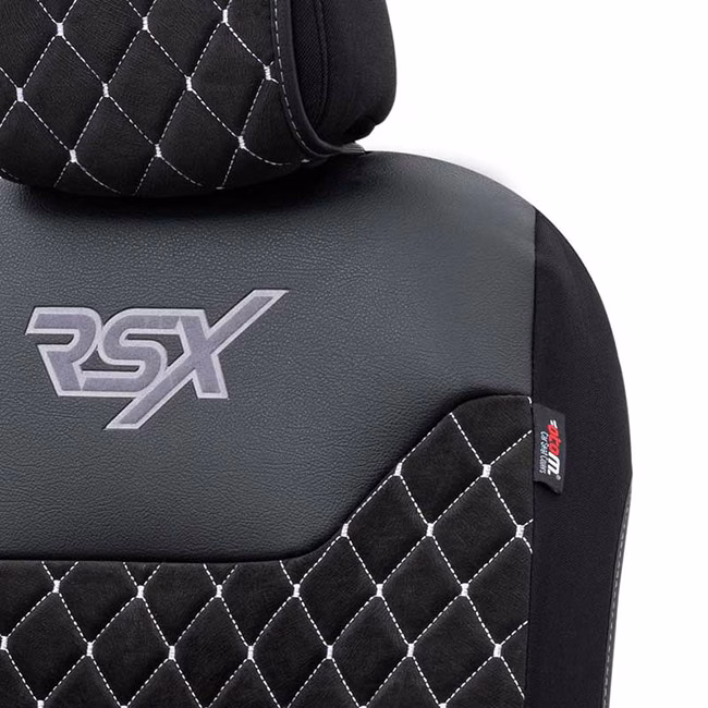 Ημικάλυμμα Καθίσματος Αυτοκινήτου Otom RSX Diamond Sued / Δερματίνη Κεντητή Καπιτονέ Μαύρο Με Άσπρη Ραφή RSXT-102 1 Τεμάχιο - Image 3