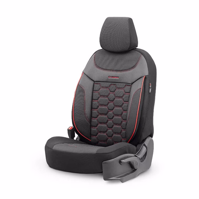 Καλύμματα Αυτοκινήτου Otom Carbon Design Universal Jacquard / Rachel / Δερματίνη Σετ Εμπρός / Πίσω Μαύρο - Κόκκινο CRB-3402 11 Τεμάχια - Image 9