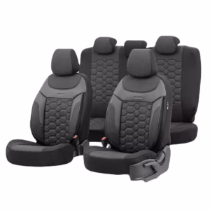 Καλύμματα Αυτοκινήτου Otom Carbon Design Universal Jacquard / Rachel / Δερματίνη Σετ Εμπρός / Πίσω Μαύρο – Γκρι CRB-3401 11 Τεμάχια