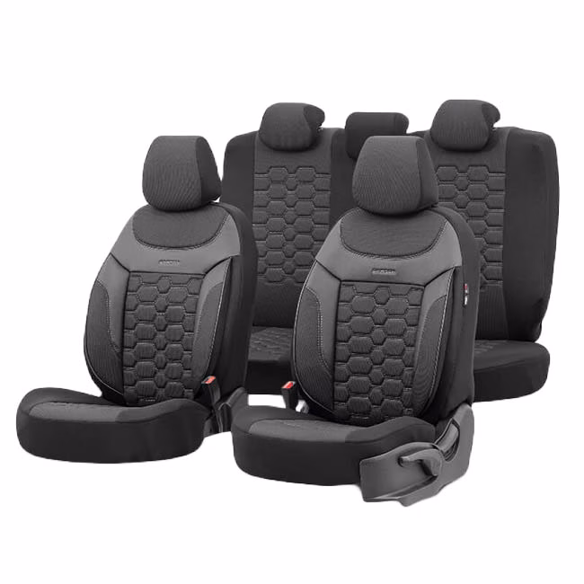 Καλύμματα Αυτοκινήτου Otom Carbon Design Universal Jacquard / Rachel / Δερματίνη Σετ Εμπρός / Πίσω Μαύρο – Γκρι CRB-3401 11 Τεμάχια