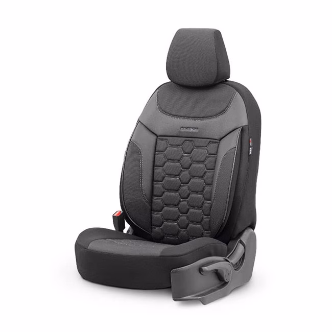 Καλύμματα Αυτοκινήτου Otom Carbon Design Universal Jacquard / Rachel / Δερματίνη Σετ Εμπρός / Πίσω Μαύρο - Γκρι CRB-3401 11 Τεμάχια - Image 8