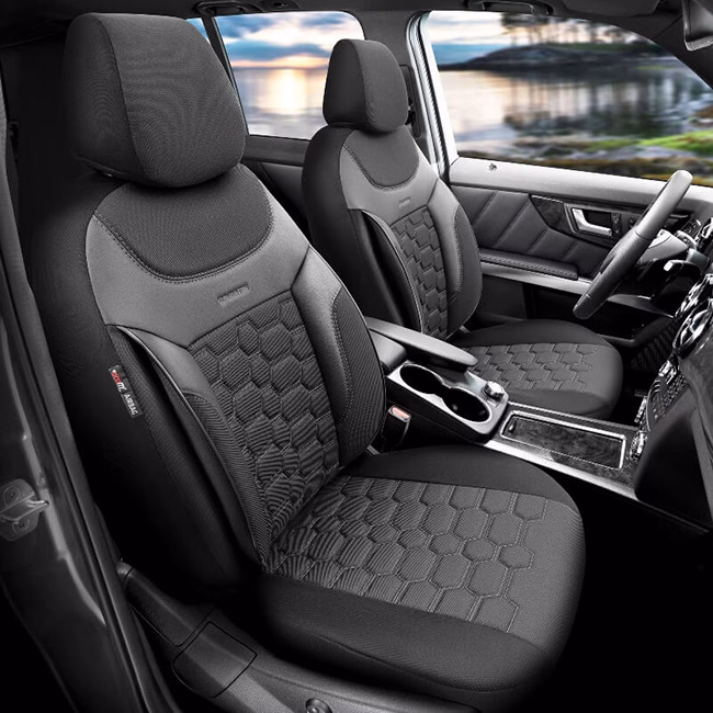 Καλύμματα Αυτοκινήτου Otom Carbon Design Universal Jacquard / Rachel / Δερματίνη Σετ Εμπρός / Πίσω Μαύρο - Γκρι CRB-3401 11 Τεμάχια - Image 3