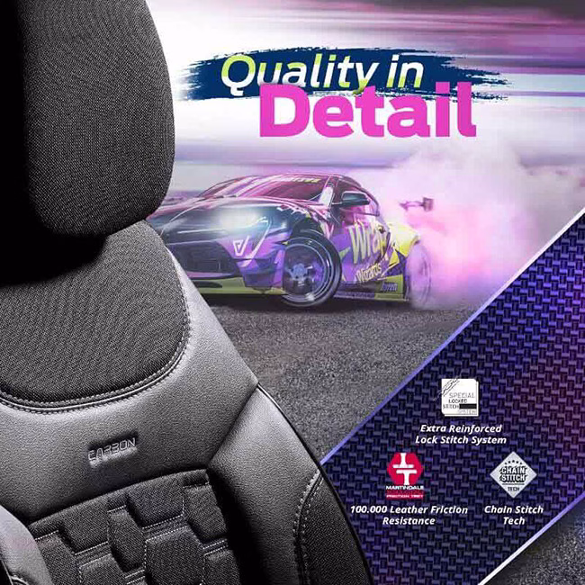 Καλύμματα Αυτοκινήτου Otom Carbon Design Universal Jacquard / Rachel / Δερματίνη Σετ Εμπρός / Πίσω Μαύρο - Γκρι CRB-3401 11 Τεμάχια - Image 7