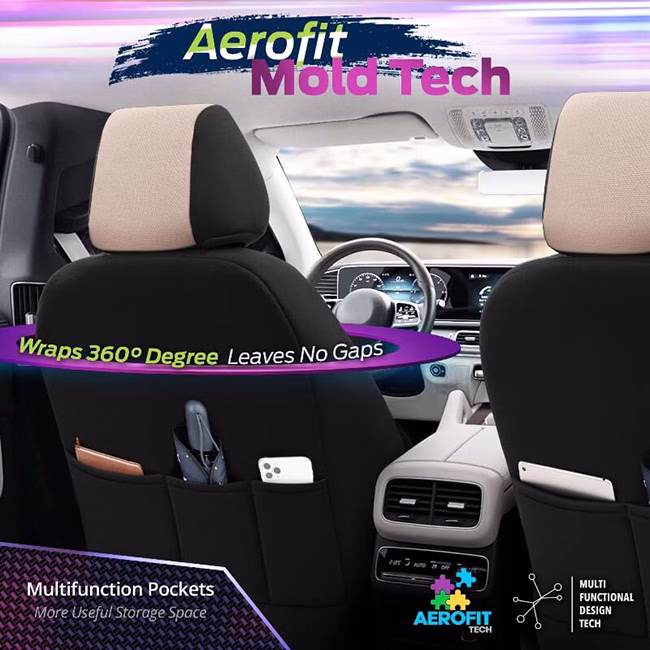 Καλύμματα Αυτοκινήτου Otom Carbon Design Universal Jacquard / Rachel / Δερματίνη Σετ Εμπρός / Πίσω Μπεζ CRB-3403 11 Τεμάχια - Image 6
