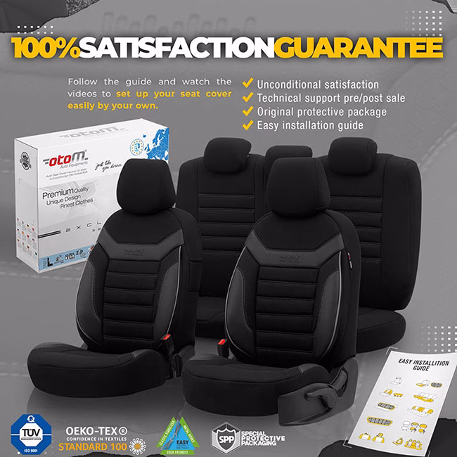 Καλύμματα Αυτοκινήτου Otom Individual Design Universal Jacquard / Rachel / Δερματίνη Σετ Εμπρός / Πίσω Μαύρο Με Γκρι Ραφές IND-202 11 Τεμάχια - Image 4