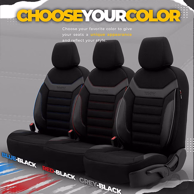 Καλύμματα Αυτοκινήτου Otom Individual Design Universal Jacquard / Rachel / Δερματίνη Σετ Εμπρός / Πίσω Μαύρο Με Γκρι Ραφές IND-202 11 Τεμάχια - Image 8