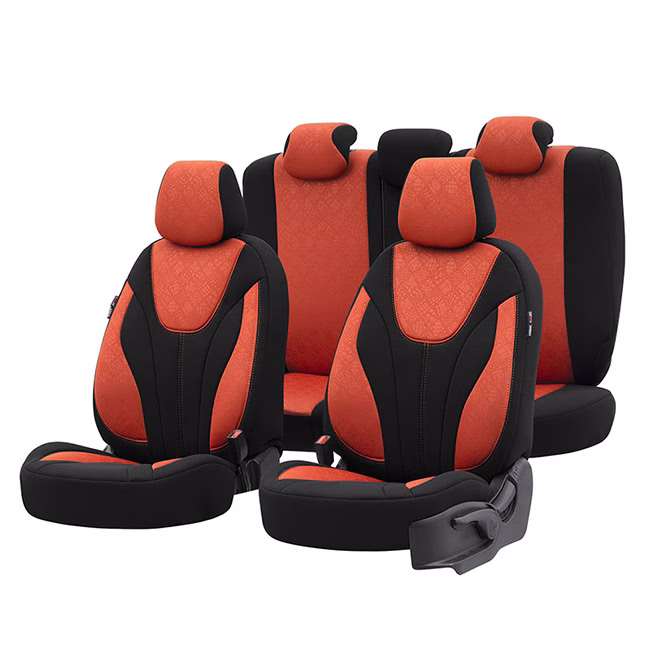 Καλύμματα Αυτοκινήτου Otom Ruby Design Universal Βαμβακερό Ύφασμα Rachel Σετ Εμπρός / Πίσω “Terracota” Μαύρο – Κεραμιδί RBY-1204 11 Τεμαχίων