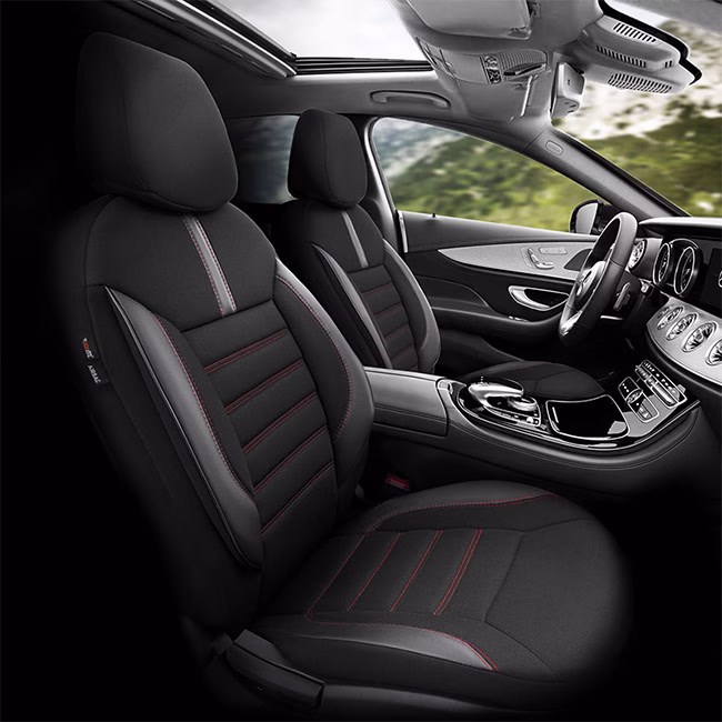 Καλύμματα Αυτοκινήτου Otom Limited Design Universal Jacquard / Lacost / Δερματίνη Σετ Εμπρός / Πίσω Μαύρο Με Κόκκινες Ραφές LMT-101 11 Τεμαχίων - Image 10