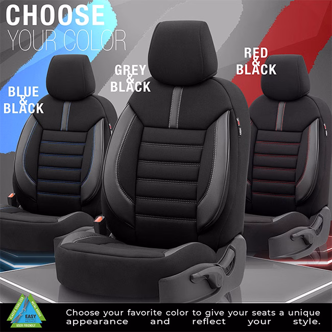 Καλύμματα Αυτοκινήτου Otom Limited Design Universal Jacquard / Lacost / Δερματίνη Σετ Εμπρός / Πίσω Μαύρο Με Κόκκινες Ραφές LMT-101 11 Τεμαχίων - Image 2