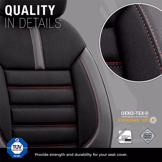 Καλύμματα Αυτοκινήτου Otom Limited Design Universal Jacquard / Lacost / Δερματίνη Σετ Εμπρός / Πίσω Μαύρο Με Κόκκινες Ραφές LMT-101 11 Τεμαχίων - Image 6