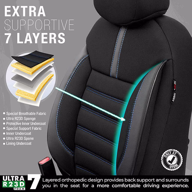 Καλύμματα Αυτοκινήτου Otom Limited Design Universal Jacquard / Lacost / Δερματίνη Σετ Εμπρός / Πίσω Μαύρο Με Μπλε Ραφές LMT-103 11 Τεμαχίων - Image 9