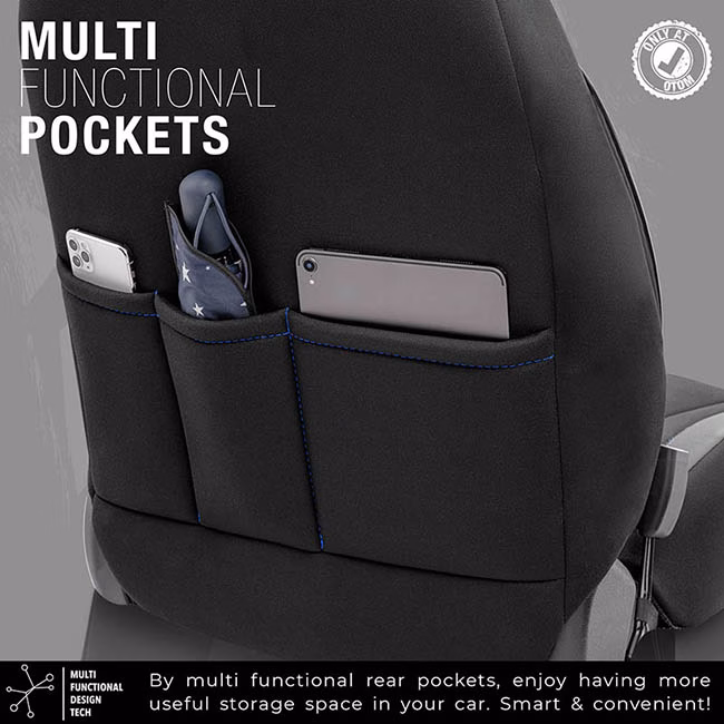 Καλύμματα Αυτοκινήτου Otom Limited Design Universal Jacquard / Lacost / Δερματίνη Σετ Εμπρός / Πίσω Μαύρο Με Μπλε Ραφές LMT-103 11 Τεμαχίων - Image 5