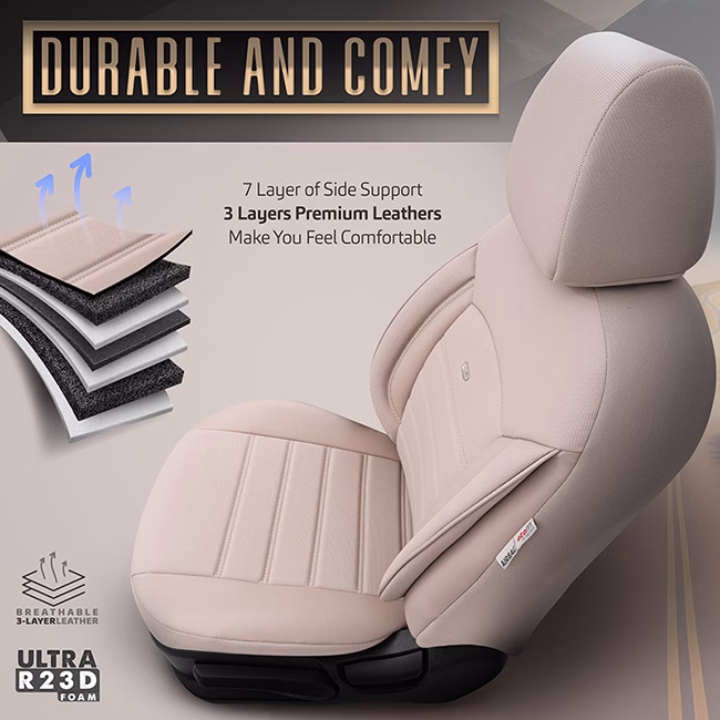 Καλύμματα Αυτοκινήτου Otom Inspire Design Universal Full Δερματίνη Σετ Εμπρός / Πίσω Μπεζ INS-3509 11 Τεμάχια - Image 5