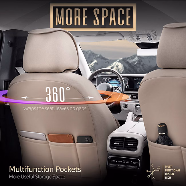 Καλύμματα Αυτοκινήτου Otom Inspire Design Universal Full Δερματίνη Σετ Εμπρός / Πίσω Μπεζ INS-3509 11 Τεμάχια - Image 2