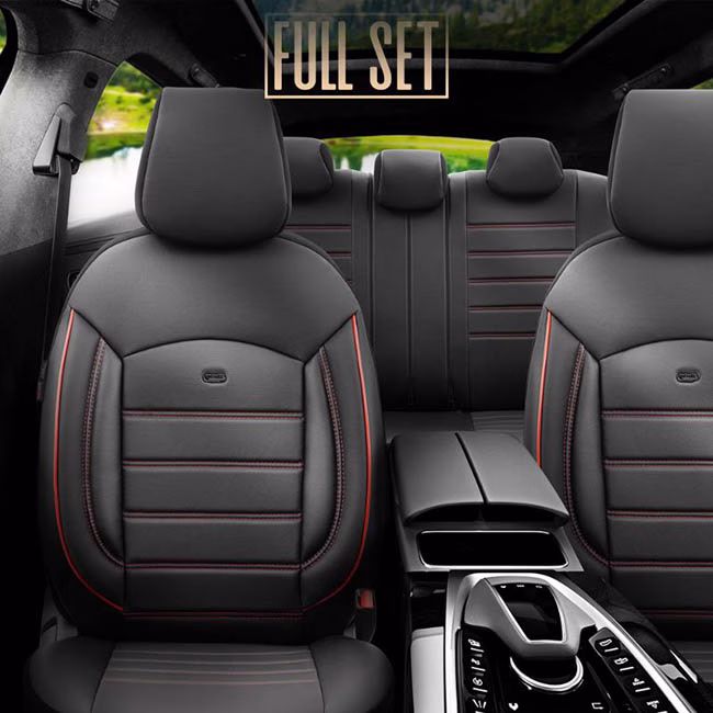 Καλύμματα Αυτοκινήτου Otom Inspire Design Universal Full Δερματίνη Σετ Εμπρός / Πίσω Μαύρο Με Κόκκινη Ραφή INS-3503 11 Τεμάχια - Image 9