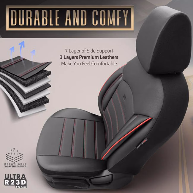 Καλύμματα Αυτοκινήτου Otom Inspire Design Universal Full Δερματίνη Σετ Εμπρός / Πίσω Μαύρο Με Κόκκινη Ραφή INS-3503 11 Τεμάχια - Image 6