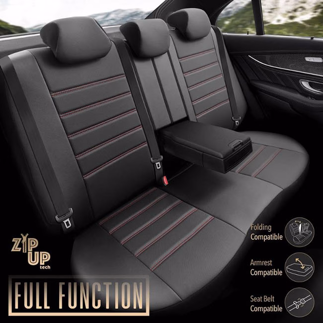 Καλύμματα Αυτοκινήτου Otom Inspire Design Universal Full Δερματίνη Σετ Εμπρός / Πίσω Μαύρο Με Κόκκινη Ραφή INS-3503 11 Τεμάχια - Image 3