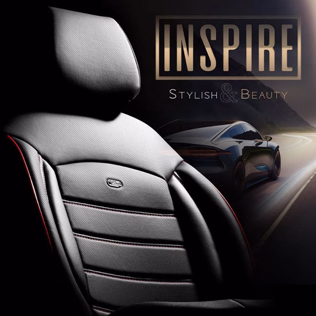 Καλύμματα Αυτοκινήτου Otom Inspire Design Universal Full Δερματίνη Σετ Εμπρός / Πίσω Μαύρο Με Κόκκινη Ραφή INS-3503 11 Τεμάχια - Image 2