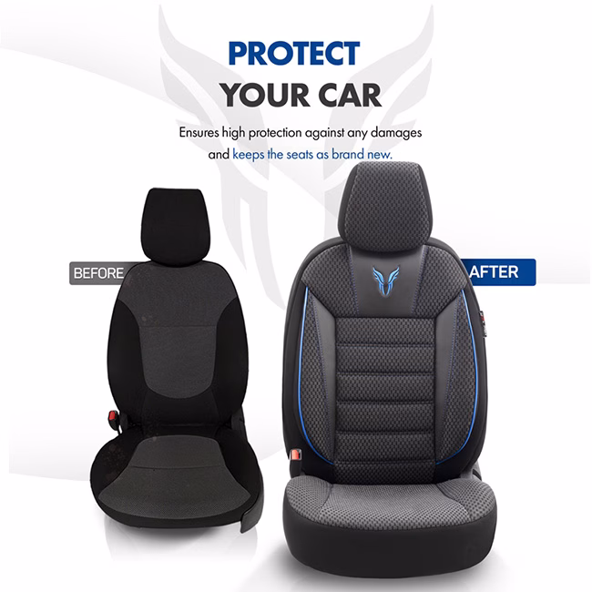 Καλύμματα Αυτοκινήτου Otom Toro Design Universal Βαμβακερό Ύφασμα / Δερματίνη Σετ Εμπρός / Πίσω Μαύρο - Μπλε ΤRΟ-903 11 Τεμάχια - Image 8