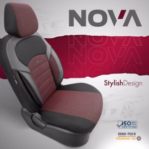 Καλύμματα Αυτοκινήτου Otom Nova Universal Ύφασμα Jacquard / Δερματίνη Σετ Εμπρός / Πίσω Κόκκινο – Μαύρο NOV-3303 11 Τεμάχια