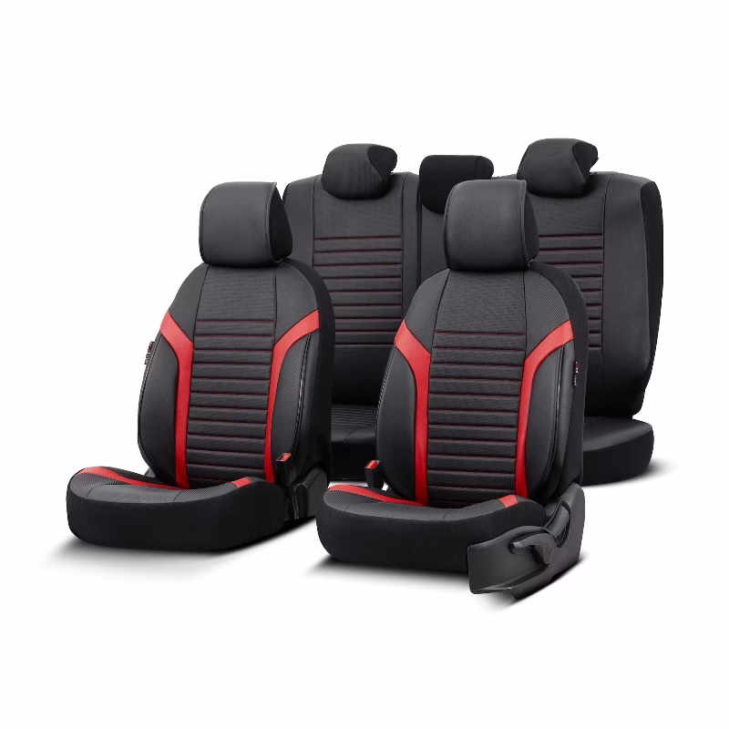 Καλύμματα Αυτοκινήτου Otom Coral Design Universal Full Δερματίνη Σετ Εμπρός / Πίσω Μαύρο / Κόκκινο CRΑL-104 11 Τεμαχίων
