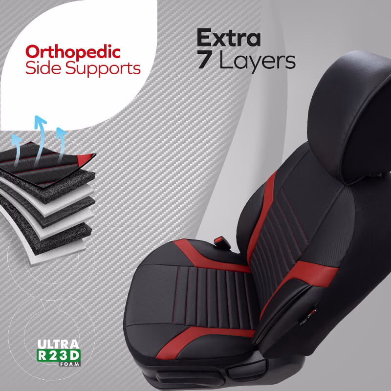 Καλύμματα Αυτοκινήτου Otom Coral Design Universal Full Δερματίνη Σετ Εμπρός / Πίσω Μαύρο / Κόκκινο CRΑL-104 11 Τεμαχίων - Image 5