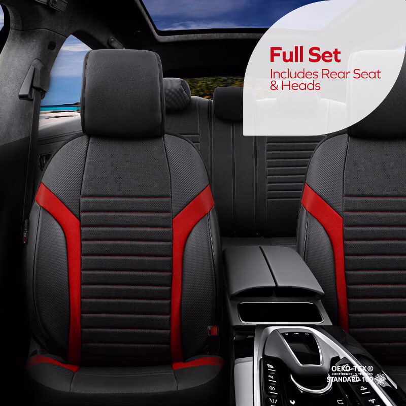 Καλύμματα Αυτοκινήτου Otom Coral Design Universal Full Δερματίνη Σετ Εμπρός / Πίσω Μαύρο / Κόκκινο CRΑL-104 11 Τεμαχίων - Image 8