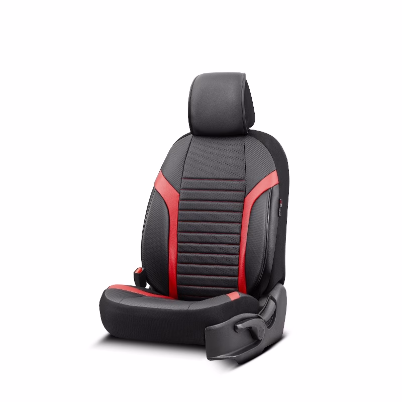 Καλύμματα Αυτοκινήτου Otom Coral Design Universal Full Δερματίνη Σετ Εμπρός / Πίσω Μαύρο / Κόκκινο CRΑL-104 11 Τεμαχίων - Image 4