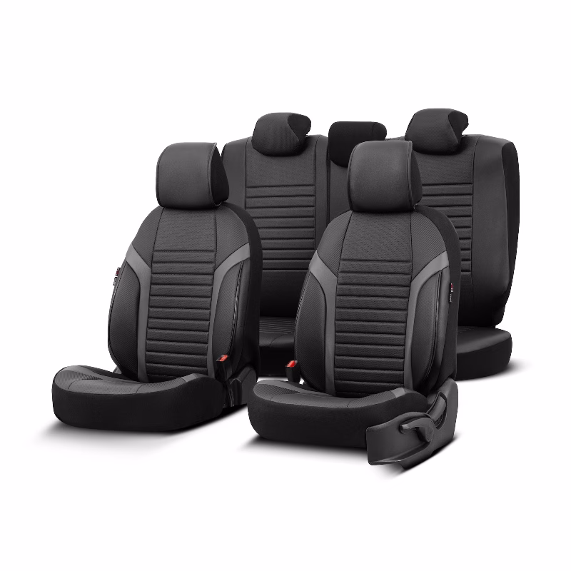 Καλύμματα Αυτοκινήτου Otom Coral Design Universal Full Δερματίνη Σετ Εμπρός / Πίσω Μαύρο / Γκρι CRΑL-106 11 Τεμαχίων