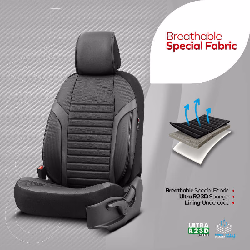 Καλύμματα Αυτοκινήτου Otom Coral Design Universal Full Δερματίνη Σετ Εμπρός / Πίσω Μαύρο / Γκρι CRΑL-106 11 Τεμαχίων - Image 2