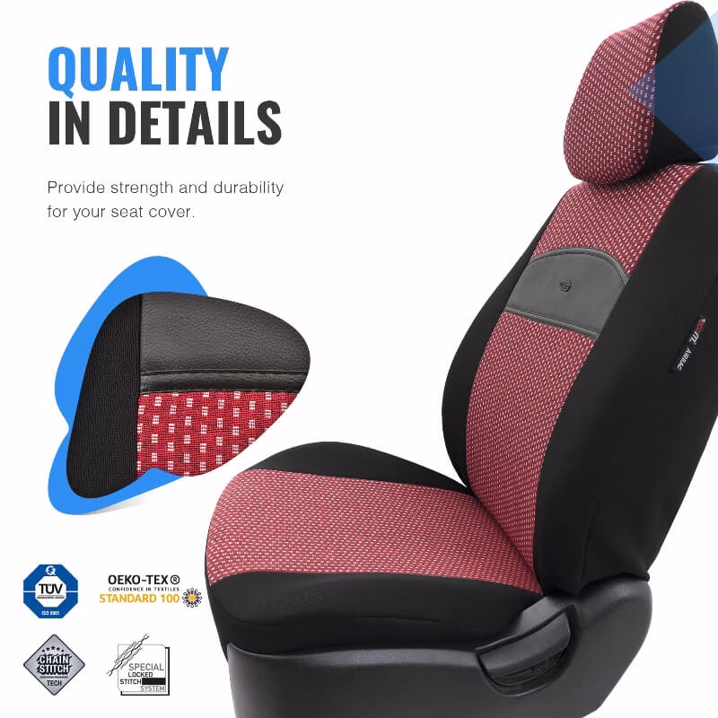 Καλύμματα Αυτοκινήτου Otom Smart Design Universal Ύφασμα / Δερματίνη Σετ Εμπρός / Πίσω Μαύρο / Κόκκινο SLTSMT103-NZ 11 Τεμαχίων - Image 3