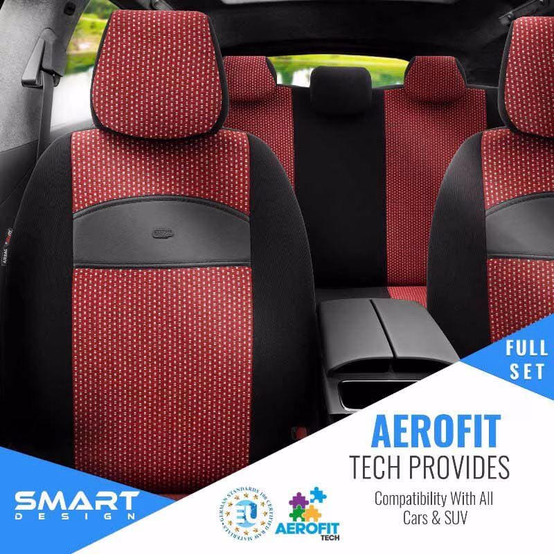 Καλύμματα Αυτοκινήτου Otom Smart Design Universal Ύφασμα / Δερματίνη Σετ Εμπρός / Πίσω Μαύρο / Κόκκινο SLTSMT103-NZ 11 Τεμαχίων - Image 7